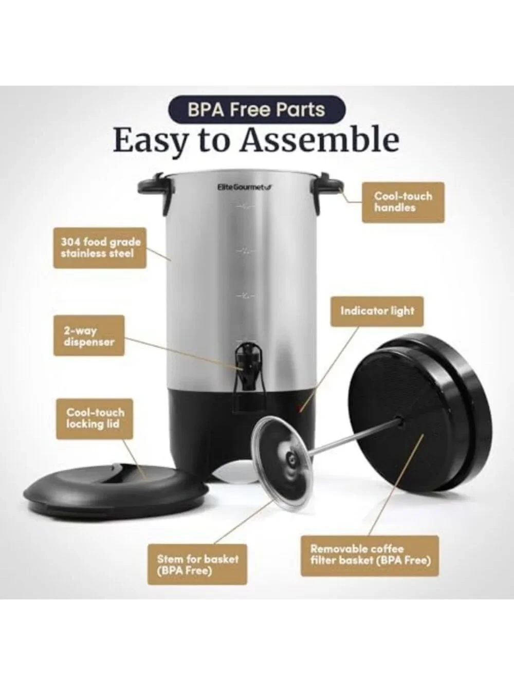 40-Cup Coffee Urn with Two-Way Dispenser & Removable Filter - Perfect for